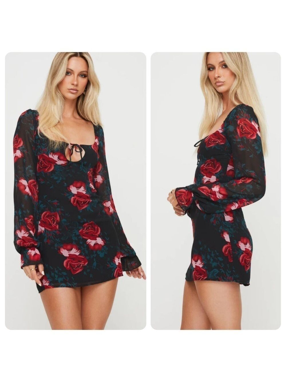 NWT Princess Polly Bayford Mini Dress Floral Print Long Sleeves Size 6 NEW